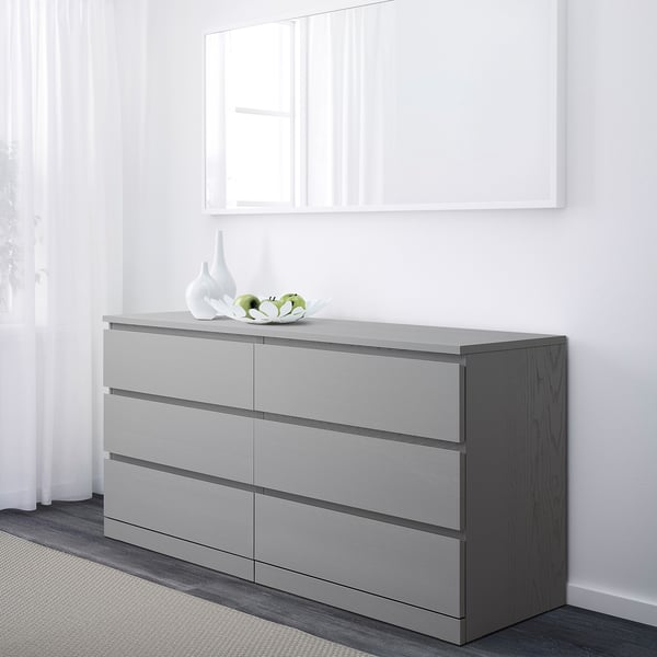 Malm Chest Of 6 Drawers Grey Stained 160x78 Cm Ikea