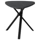 Option: Modern black side table with triangular marble top and criss-cross metal legs.
