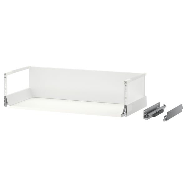 MAXIMERA white drawer with metal runners, melamine edges, wooden bottom, full extension, soft-close, modern design.