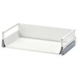 MAXIMERA white drawer, sleek modern design, sturdy steel runners, melamine bottom, ideal for organized storage.