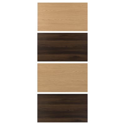 Four rectangular wooden panels in two shades: light beige and dark brown, vertically aligned.