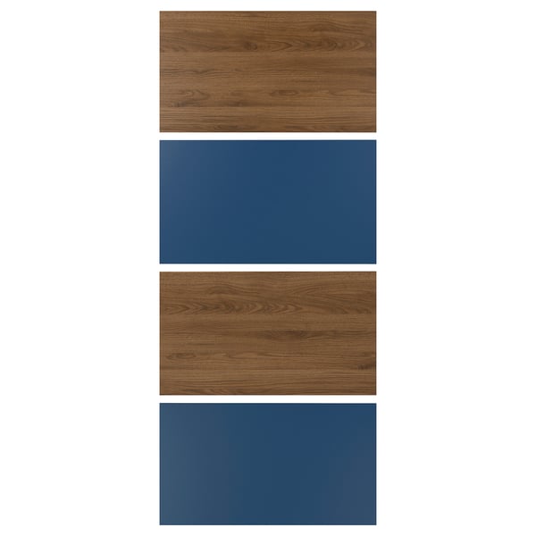MEHAMN panels: wood & blue, rectangle, dual-color, sliding doors.