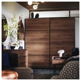 MEHAMN 4 panels for sliding door frame, walnut effect/blue, 100x201 cm