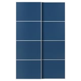A pair of blue sliding doors with a sleek, modern design, consisting of four panels with a smooth finish.