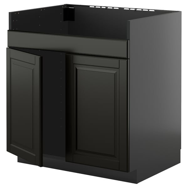 METOD black kitchen base unit, sleek design, glossy finish.
