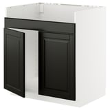 METOD kitchen cabinet: black beveled doors, white body, square shape, modern design.