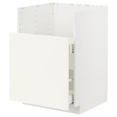 White METOD kitchen cabinet; modern, square, sleek design; durable particleboard frame.