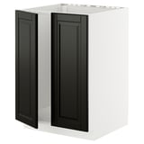 METOD white kitchen cabinet with black doors, square-shaped, sleek design.