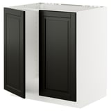 METOD kitchen cabinet, white & black, square, modern design, with dark beveled doors.