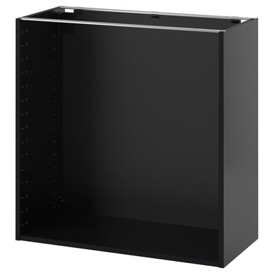Black METOD kitchen cabinet, square shape, dark brown color, melamine surface, pre-drilled holes for adjustable shelf.