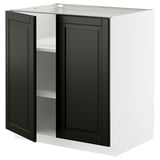 METOD kitchen unit with black beveled doors, adjustable shelves, white base, square shape.