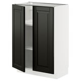 METOD kitchen cabinet with black bodbyn doors open, white base.
