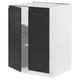 Modern white and black kitchen cabinet with adjustable shelves and nickel-plated hinges.