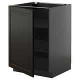 Black METOD kitchen cabinet with bevelled edges, rectangular shape. Includes two adjustable shelves, one open door.