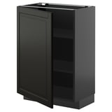 This image shows a black METOD kitchen cabinet with a single door and open shelving, featuring a modern design with beveled edges.