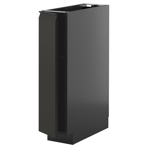 Black modern cabinet with sleek, matte finish and simple handle, part of ikeas METOD kitchen system.