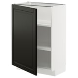 METOD kitchen cabinet with black bodbyn door and white frame, three shelves, modern design.