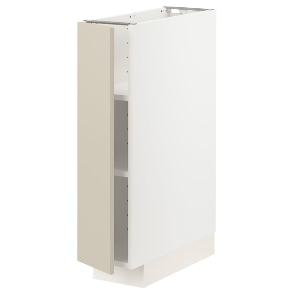 METOD white kitchen unit with beige door, square, adjustable shelf.