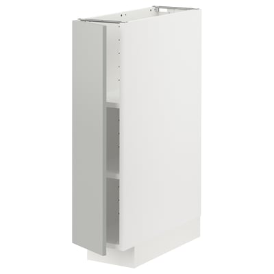 White METOD cabinet with light grey havstorp doors. Rectangular, modern design.