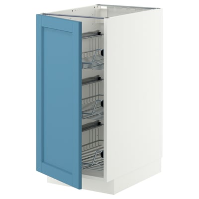 METOD Base cabinet with wire baskets, white/Lerhyttan blue, 40x60 cm