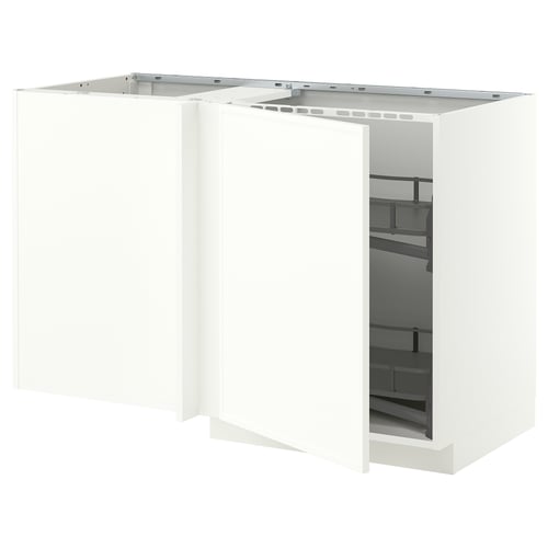 METOD Corner base cab w pull-out fitting, white/Aspudden matt white, 128x68 cm