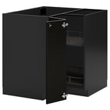 Black kitchen cabinet set METOD with beveled edges, featuring adjustable shelves and reversible door. Sturdy, modern design.