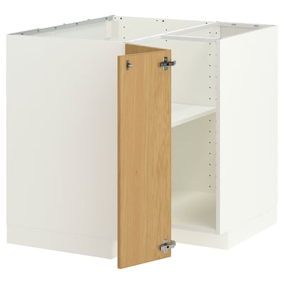 METOD Corner base cabinet with shelf, white/Sinarp oak veneer, 88x88 cm