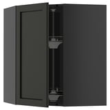 METOD kitchen system: black-stained ash cabinet, sleek design, open doors, sturdy frame.
