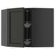 Black stained kitchen cabinet with adjustable shelves and beveled edges.