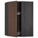 Dark wood cabinet, open showing shelves, adjustable, curved edges, modern design.