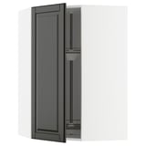 METOD black kitchen cabinet with glass shelf and adjustable door.