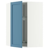 METOD Corner wall cabinet with carousel, white/Lerhyttan blue, 68x100 cm