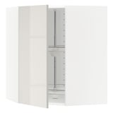Modern white kitchen unit with glass carousel, adjustable shelves, sleek design.