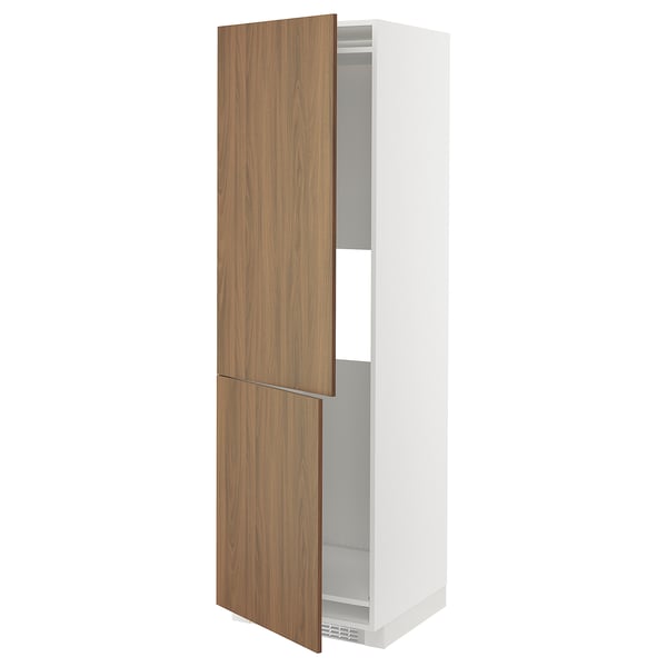 This image shows a white METOD kitchen cabinet with a wooden door in a light brown color, featuring a modern design with smooth surfaces.