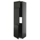 Black METOD tall kitchen cabinet with three doors. Sleek design, fiberboard exterior, modern and functional.