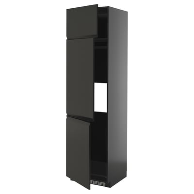 Black modern tall kitchen cabinet, matte upplöv fronts, adjustable shelves.
