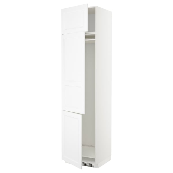 White METOD kitchen cabinet with open door, square shape, and flat panels.