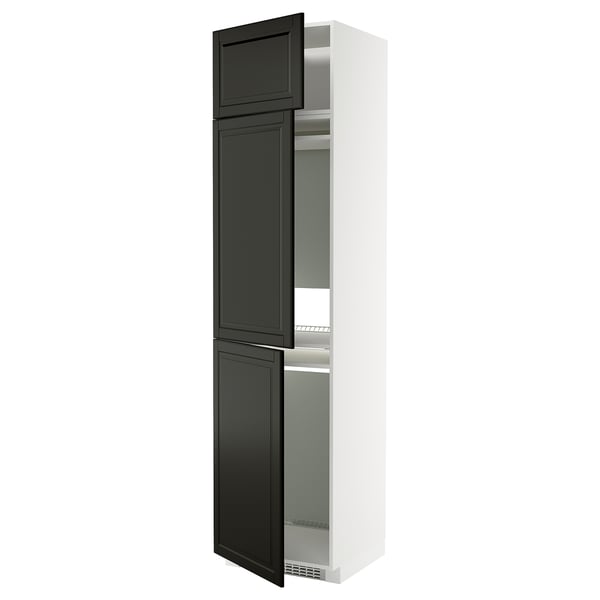 METOD cabinet, black & white, tall, 3 doors, adjustable shelves, modern design.