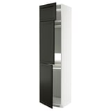 METOD cabinet, black & white, tall, 3 doors, adjustable shelves, modern design.