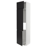 Black and white modern kitchen cabinet with adjustable shelves and sleek matte black handles.