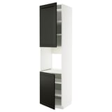 METOD kitchen cabinet in white with black doors, beveled edges, adjustable shelves.