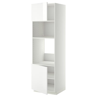 White METOD kitchen cabinet, modern, high, with shelves.