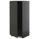 Modern black kitchen cabinet with sleek design and adjustable shelf.