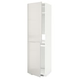 White METOD cabinet, glossy finish, tall and narrow, two doors, adjustable shelves.