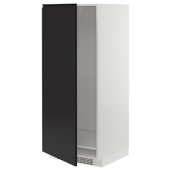 Modern black and white METOD kitchen cabinet with matte finish and adjustable shelves.