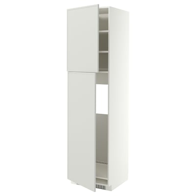 METOD High cabinet for fridge w 2 doors, white/Aspudden light grey, 60x60x220 cm