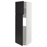 Modern black and white cabinet with adjustable shelves.