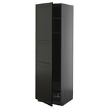 Black, tall cabinet with two doors, adjustable shelf, modern design. Part of ikeas METOD kitchen system.