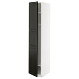 Modern tall black cabinet with 3 shelves, part of ikeas METOD kitchen system.