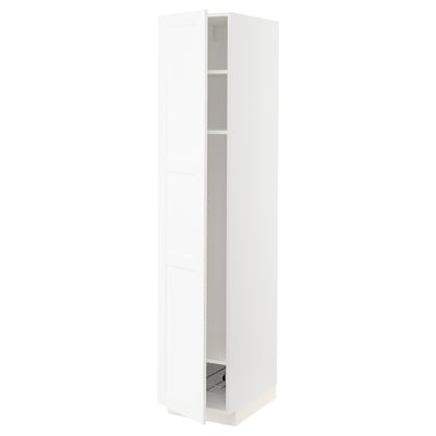 White kitchen cabinet with shelves, tall, modern design.